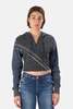 Blue&Cream Distressed Patchwork 1/4 Zip Crop Hoodie - Navy/Charcoal - Thumbnail 1