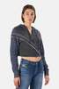 Blue&Cream Distressed Patchwork 1/4 Zip Crop Hoodie - Navy/Charcoal - Thumbnail 2