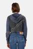 Blue&Cream Distressed Patchwork 1/4 Zip Crop Hoodie - Navy/Charcoal - Thumbnail 3