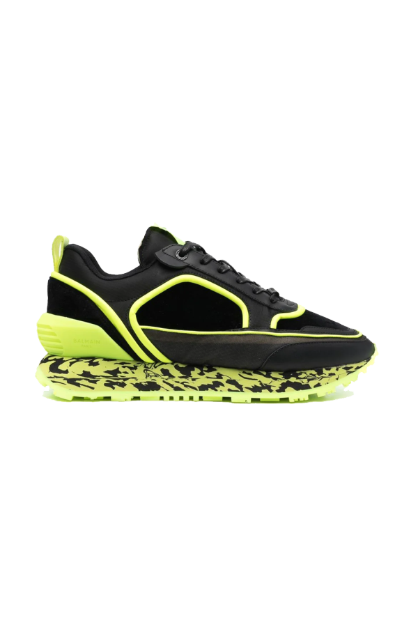 Balmain Velvet nylon and mesh Racer low top sneakers - Black/Fluorescent Green