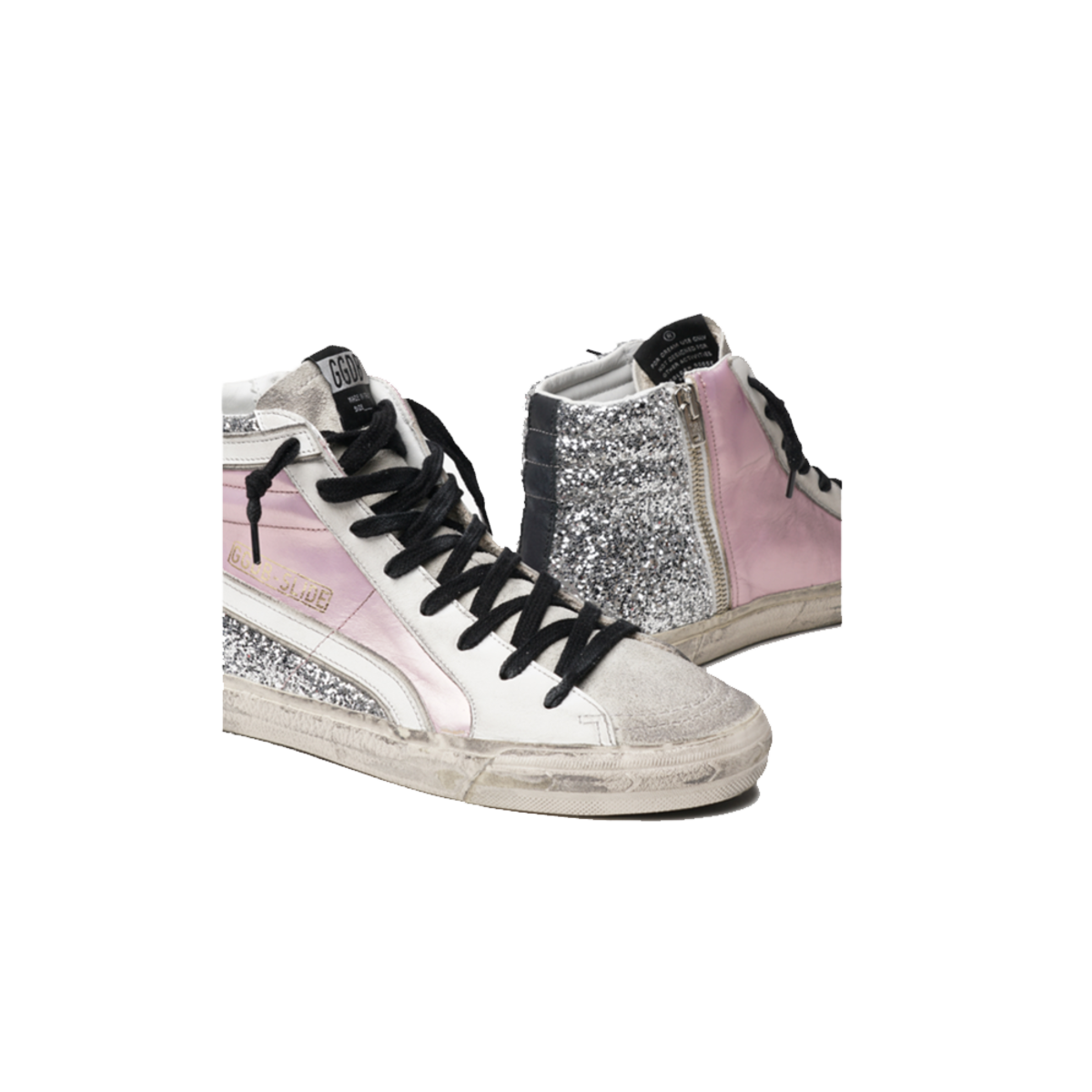 Kids Golden Goose Slide Laminated and Glitter Upper Leather Star and