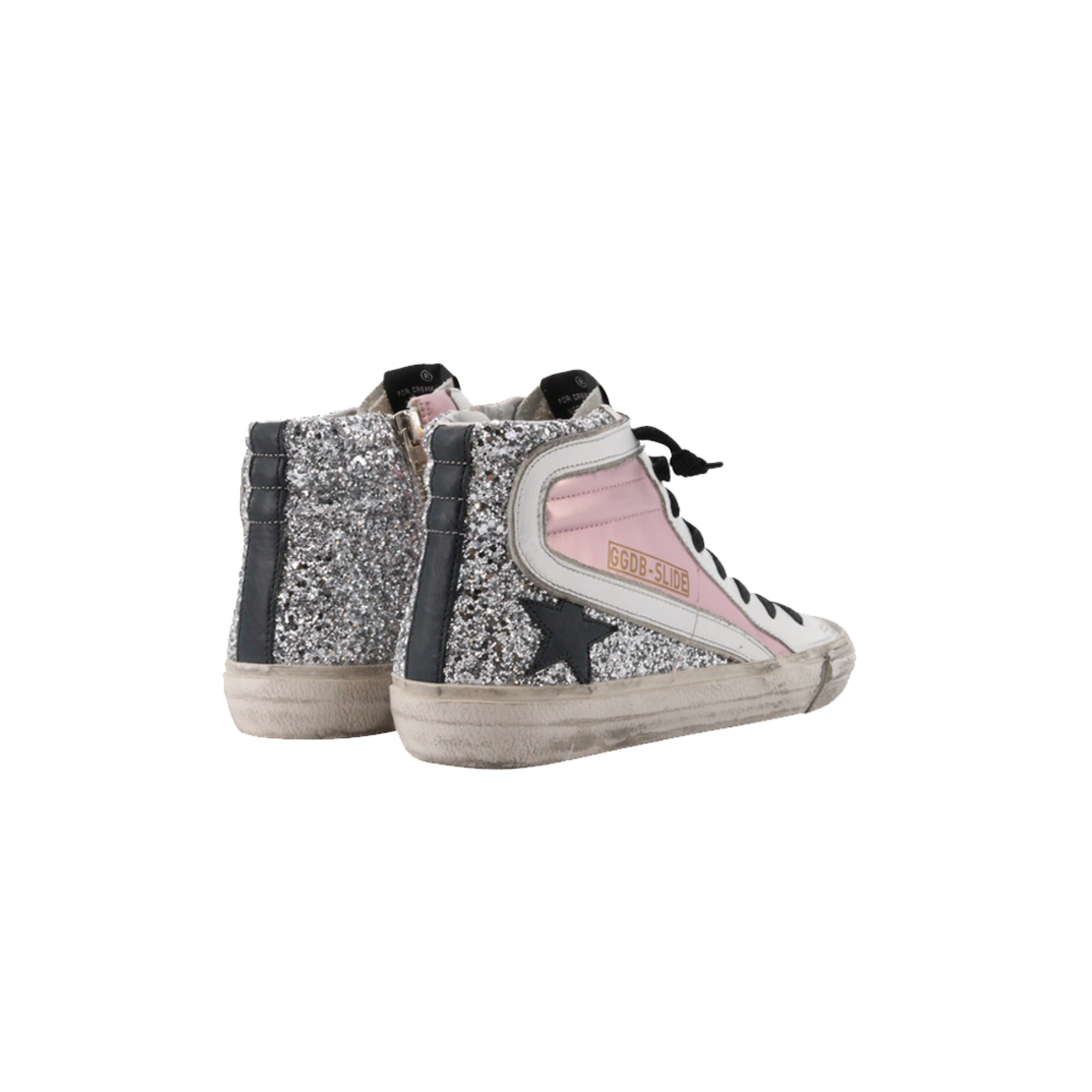 Kids Golden Goose Slide Laminated and Glitter Upper Leather Star and