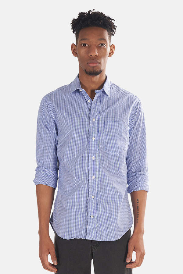 Blue&Cream Gingham Micro Check Button Down - Blue