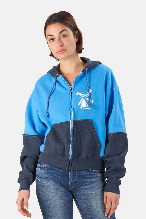 Blue&Cream Japanese Windmill Colorblock Crop Hoodie - Sky Blue/Navy