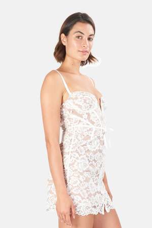 knee length dresses for ladies Lace Bustier Zipper Sleeveless Mini Dress – Micas