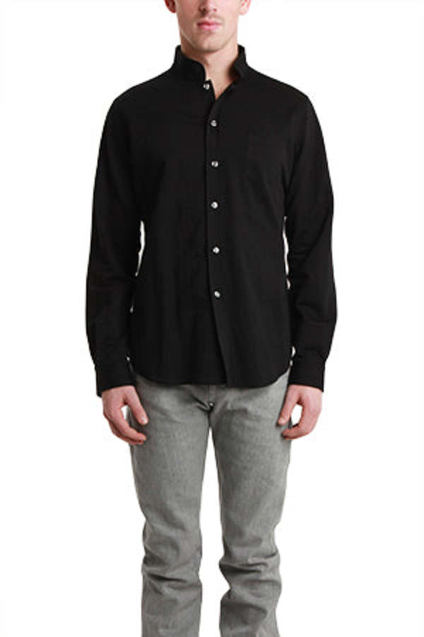 Blue&Cream Mandarin Button Down Shirt - Black