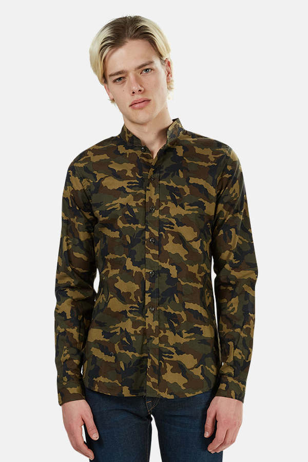 Blue&Cream Mandarin Button Down - Camo Blue&Cream Mandarin Button Down - Camo
