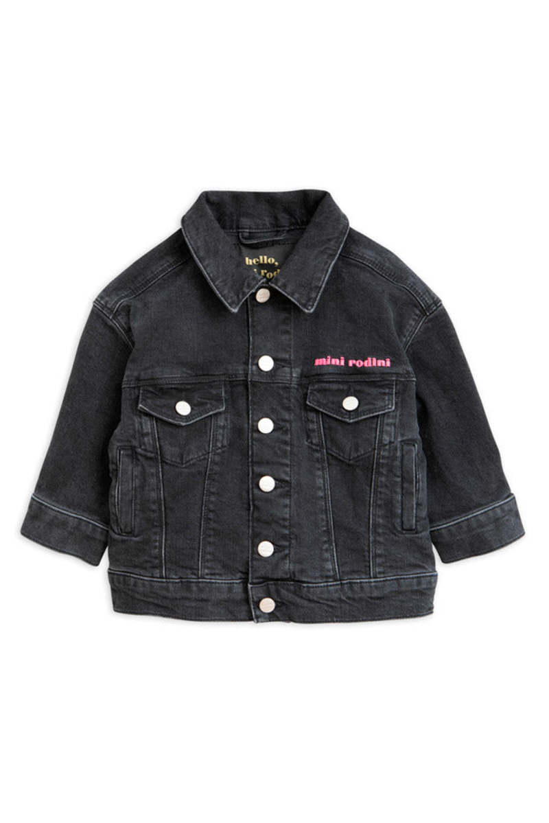 Mini Rodini Cheer Cat Denim Jacket - Black Mini Rodini Cheer Cat Denim Jacket - Black