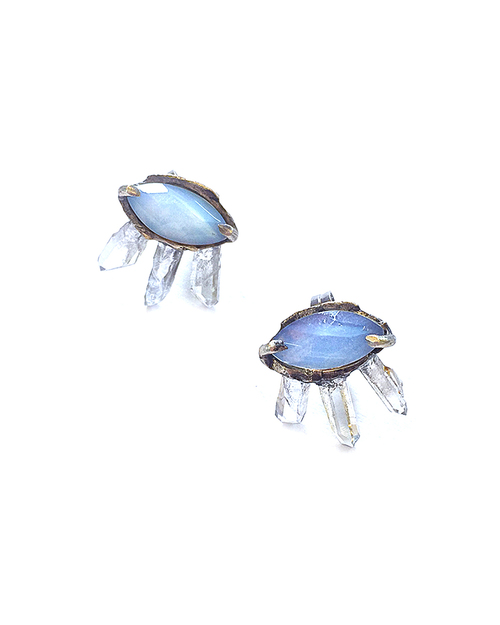 Unearthen Silver Eye Crown Earrings with Moonstone and Amethyst Unearthen Silver Eye Crown Earrings with Moonstone and Amethyst