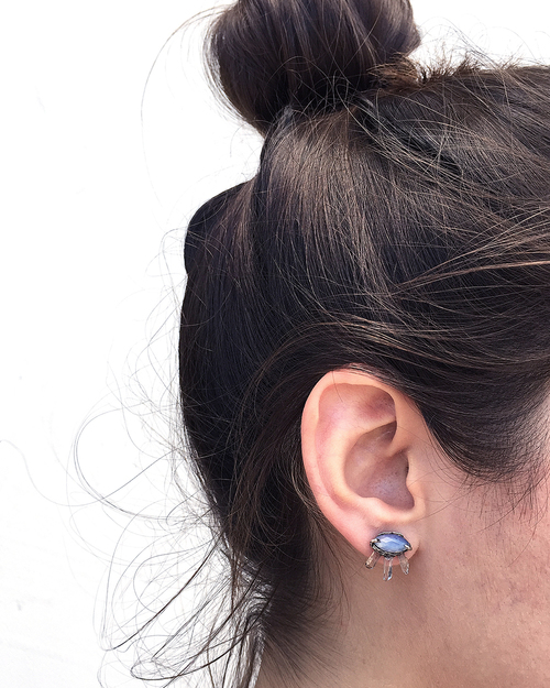 Unearthen Silver Eye Crown Earrings with Moonstone and Amethyst Unearthen Silver Eye Crown Earrings with Moonstone and Amethyst