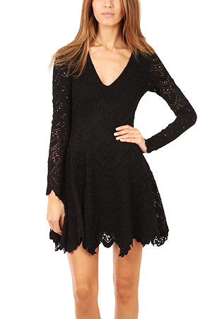Nightcap Deep V Flirty Spanish Lace Dress - Black | Garmentory