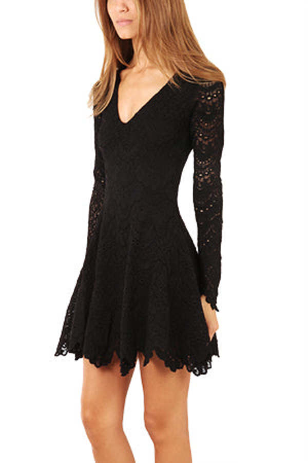 Nightcap Deep V Flirty Spanish Lace Dress - Black | Garmentory