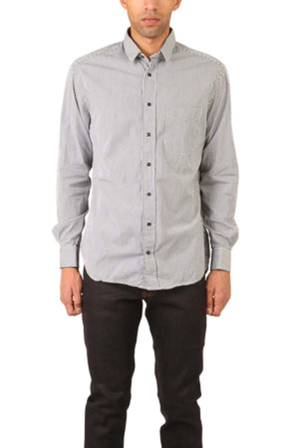 Blue&Cream Pinpoint Shirt - Black/White Stripe