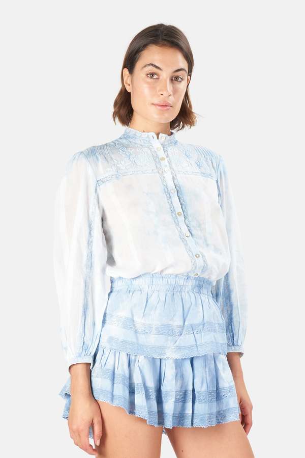LoveShackFancy Ronda Top - Pacific Indigo Hand Dye | Garmentory LoveShackFancy Ronda Top - Pacific Indigo Hand Dye | Garmentory