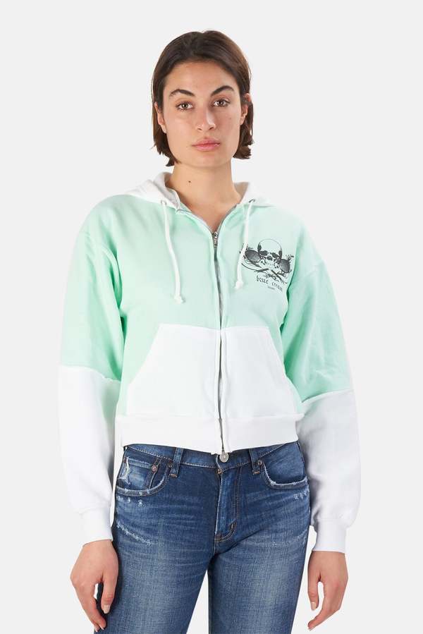 Blue&Cream Skull Colorblock Crop Hoodie - Mint/Black