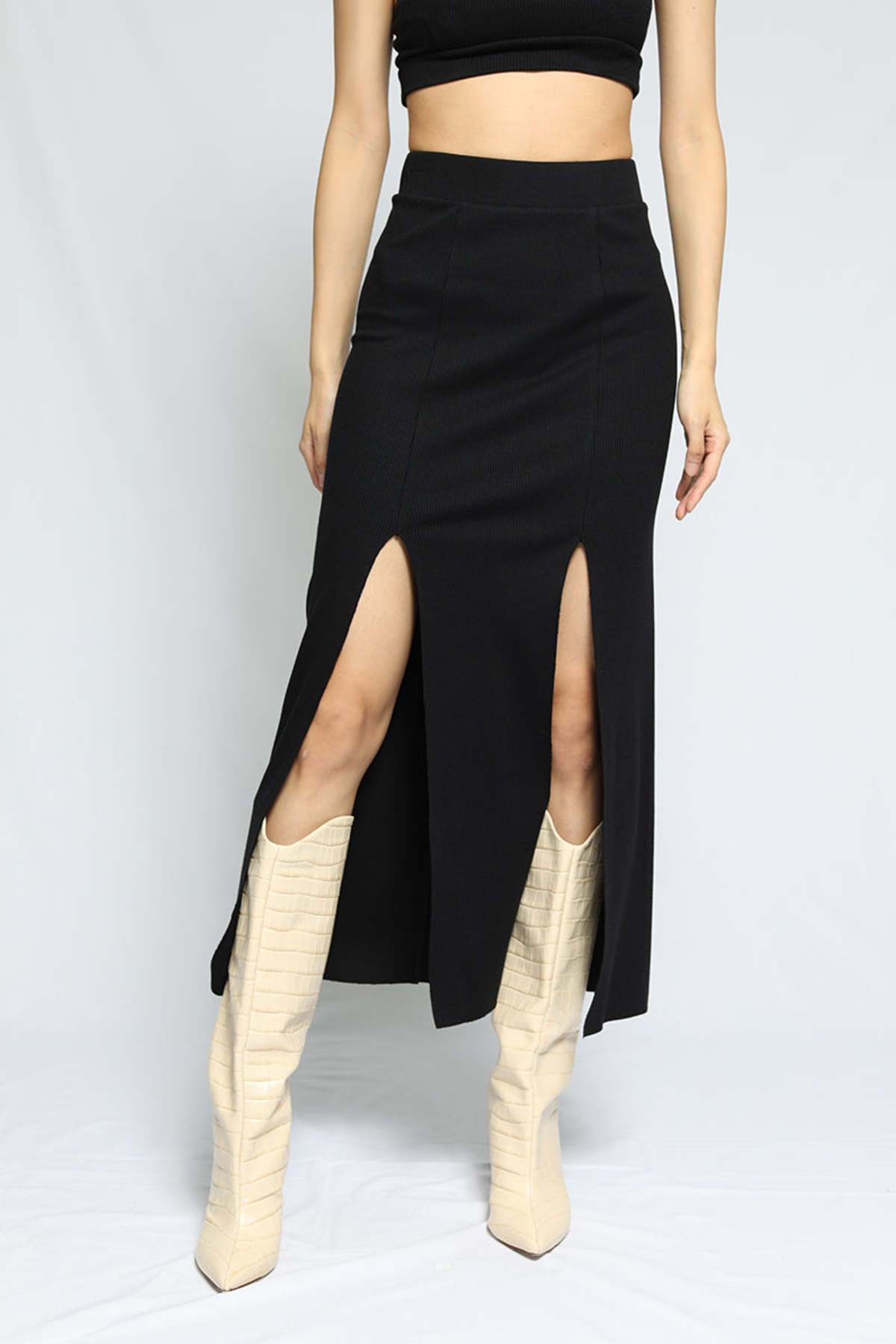 ◆BADBLOOD◆ Low Edge Midi Wrap Skirt Black AXIS-WQ143_V1.jpg
