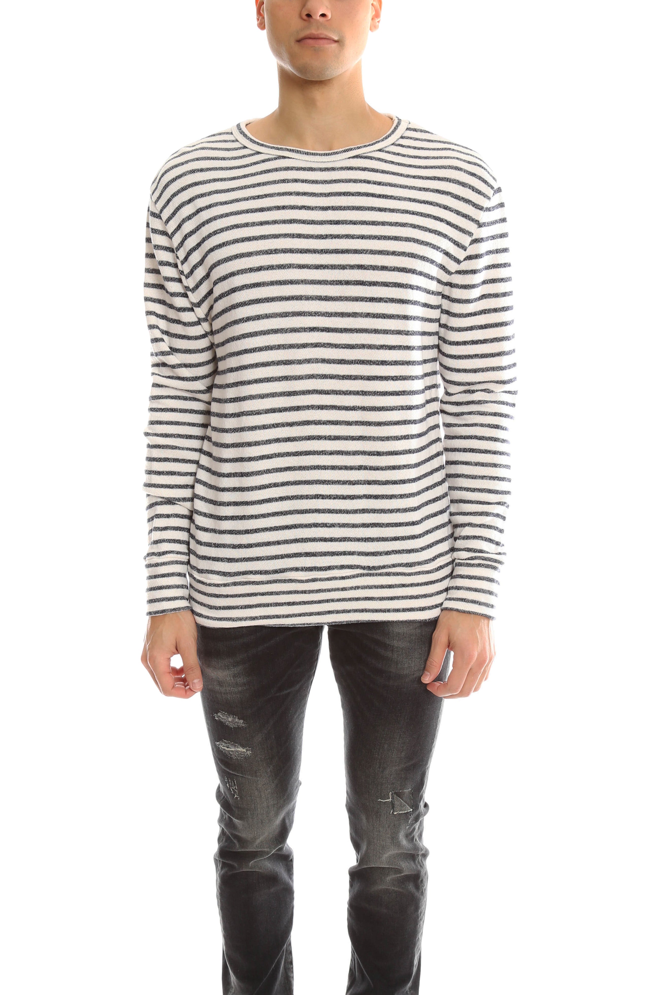 V :: ROOM Gauze Fleece Boarder LS - White/Navy | Garmentory