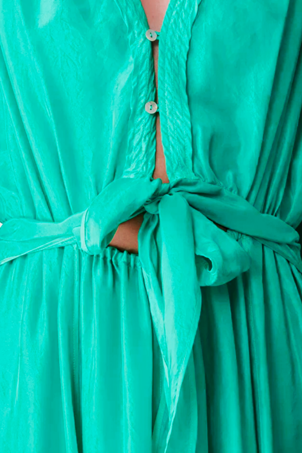 forte forte green dress Forte Forte | Silk Satin Half Sleeve Dress in Turquoise main image 1