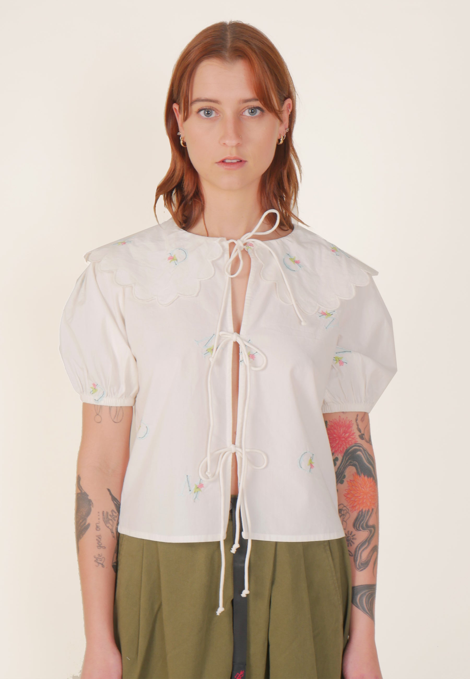 DAMSON MADDER Maggie Embroidered Scallop Blouse - White | Garmentory