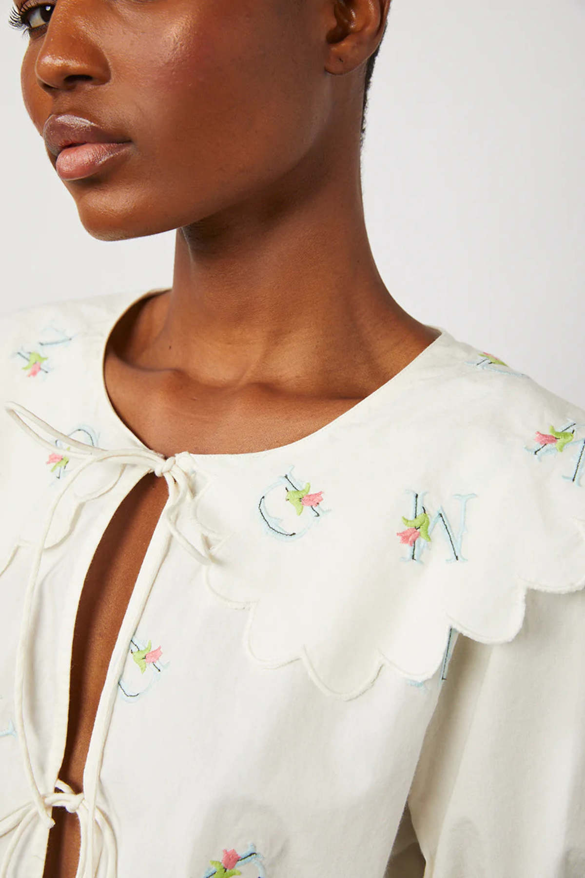 DAMSON MADDER Maggie Embroidered Scallop Blouse - White | Garmentory
