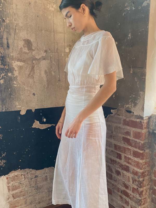 1930s sheer dress 1930s Black Sheer Silk Tiered Gown with Voluminous Sleeves Annie's Ibiza Online