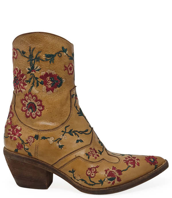 Madison Maison Leather Embroidered Ankle Boots - Tan