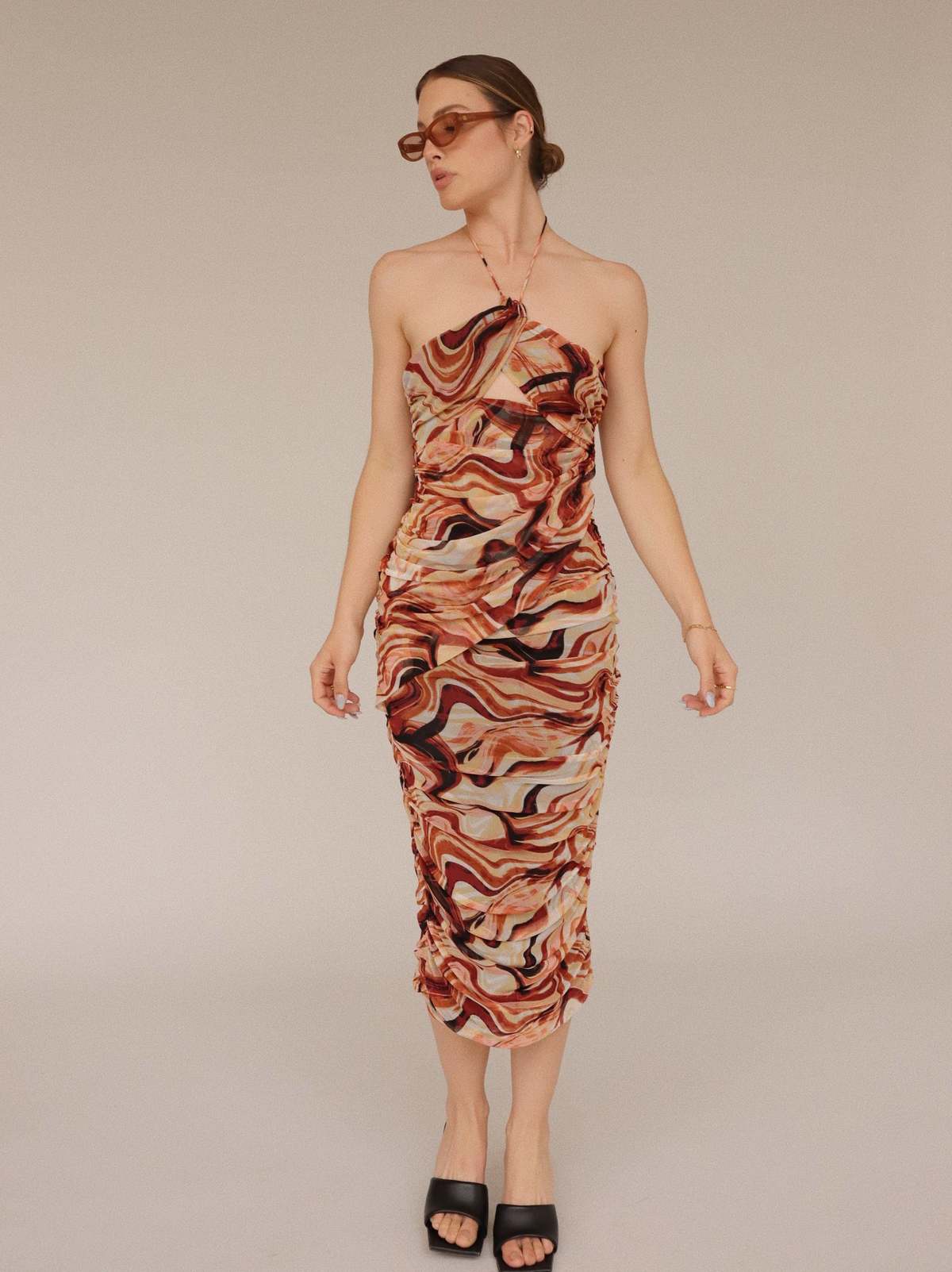 open lace back dress LOUISE MARBLE WRAP DRESS ORANGE main image 1