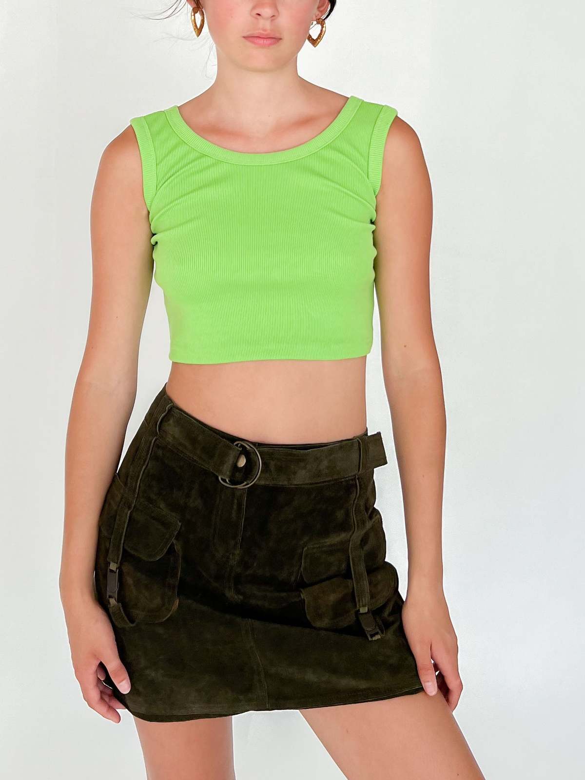 Vintage Melissa Suede Mini Skirt - Olive - Image 1 of 5