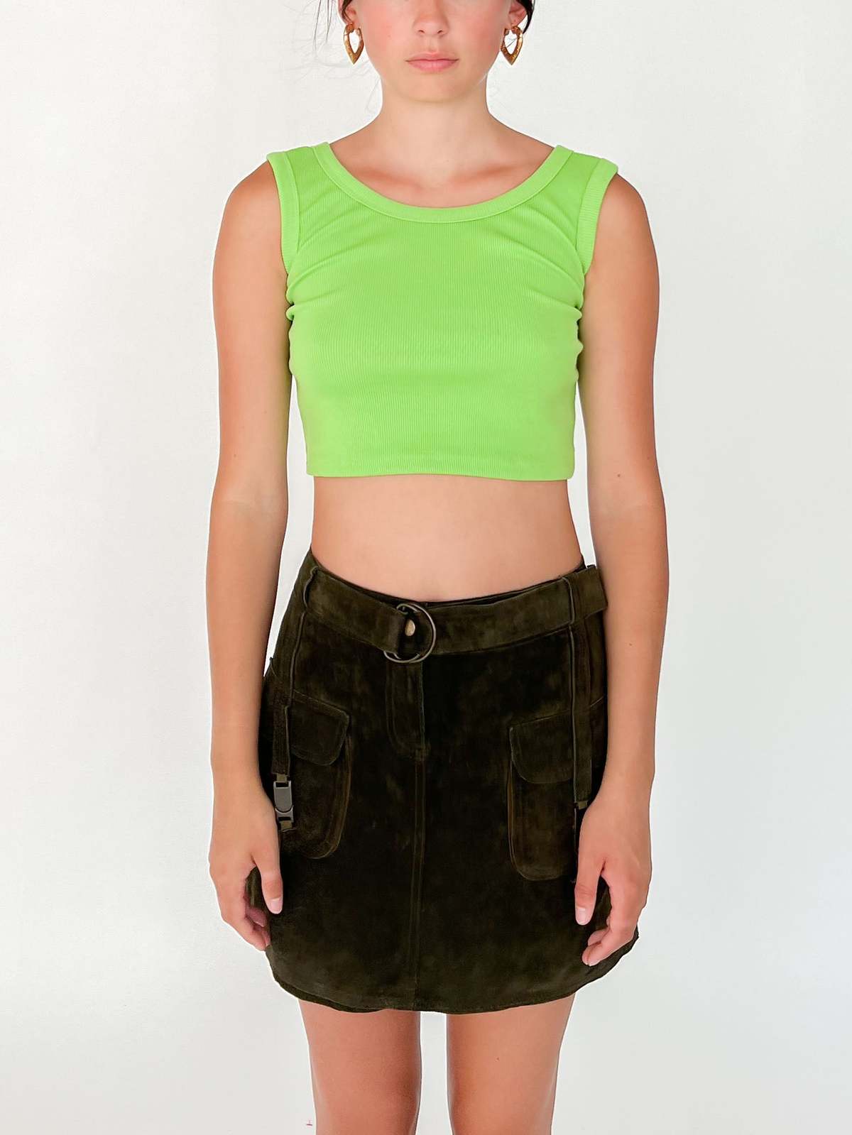 Vintage Melissa Suede Mini Skirt - Olive - Image 2 of 5
