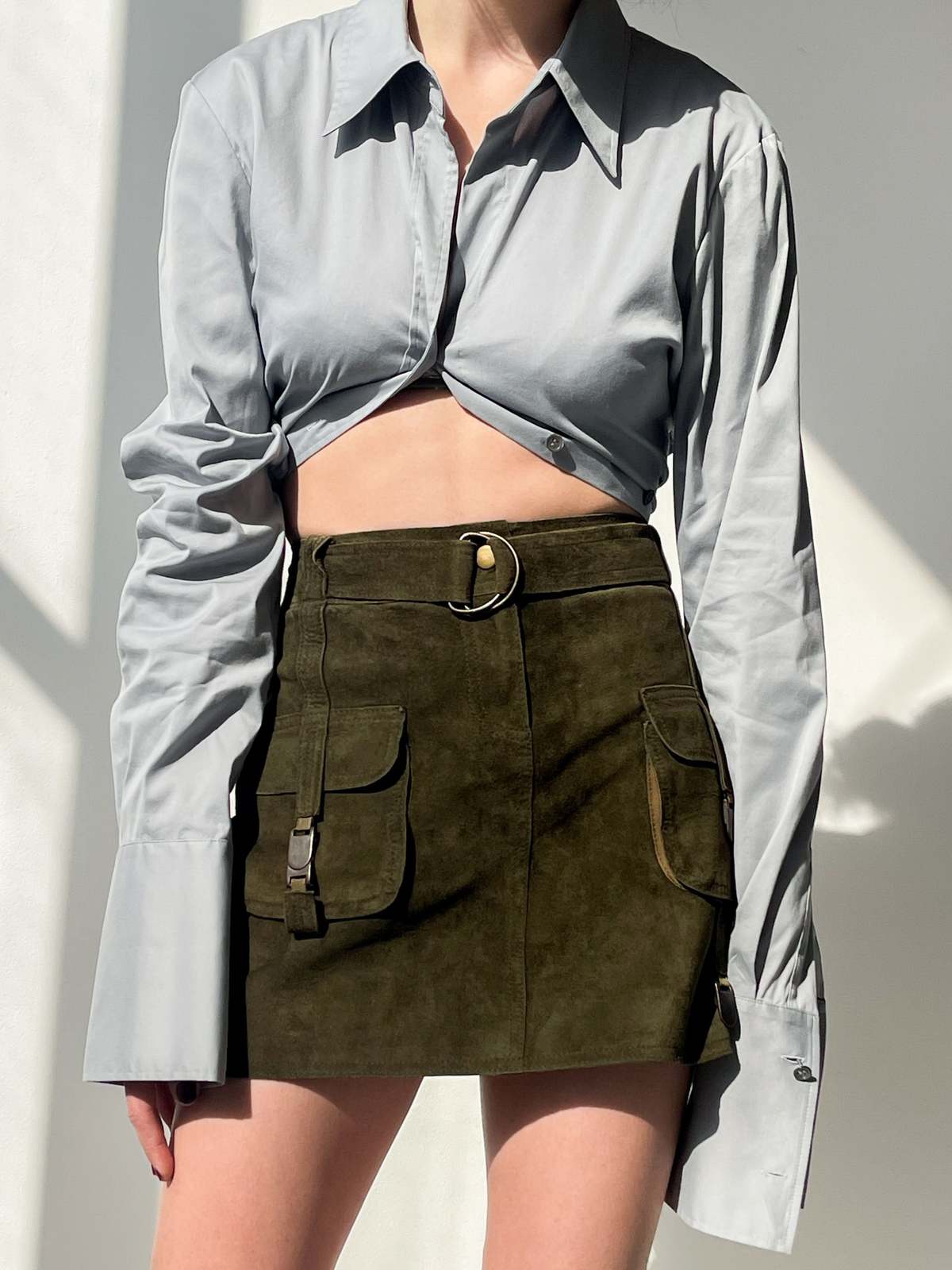 Vintage Melissa Suede Mini Skirt - Olive - Image 3 of 5