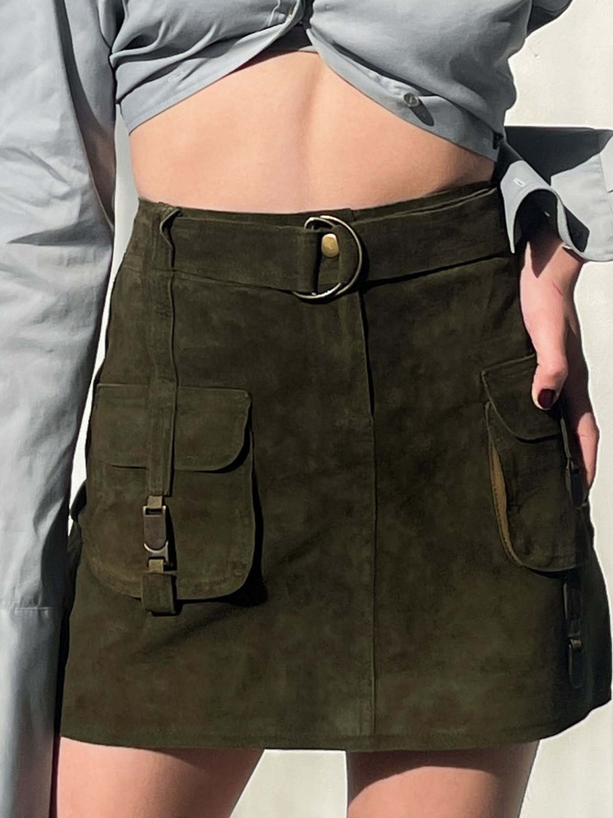 Vintage Melissa Suede Mini Skirt - Olive - Image 4 of 5