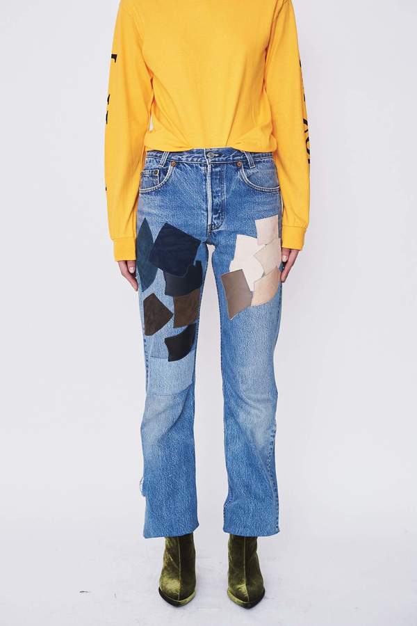 B Sides Leather Patchwork Jeans Garmentory