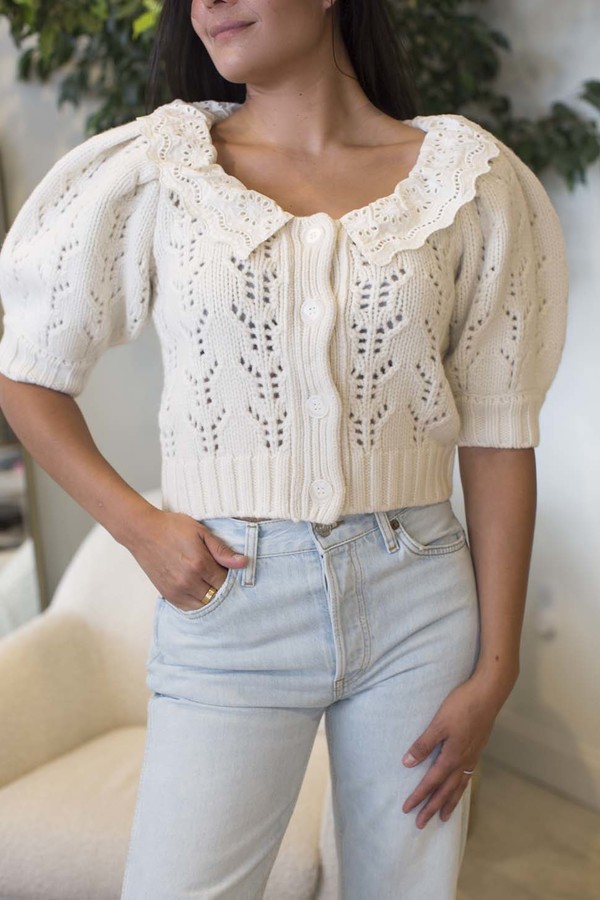 Sea NY Zia Lace Collar Cardigan - Snowflake | Garmentory