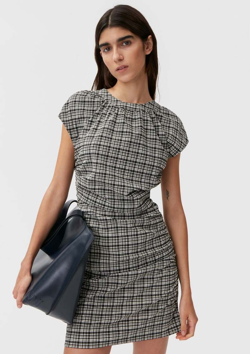 Ganni Seersucker Mini Dress - Mini Check Black | Garmentory