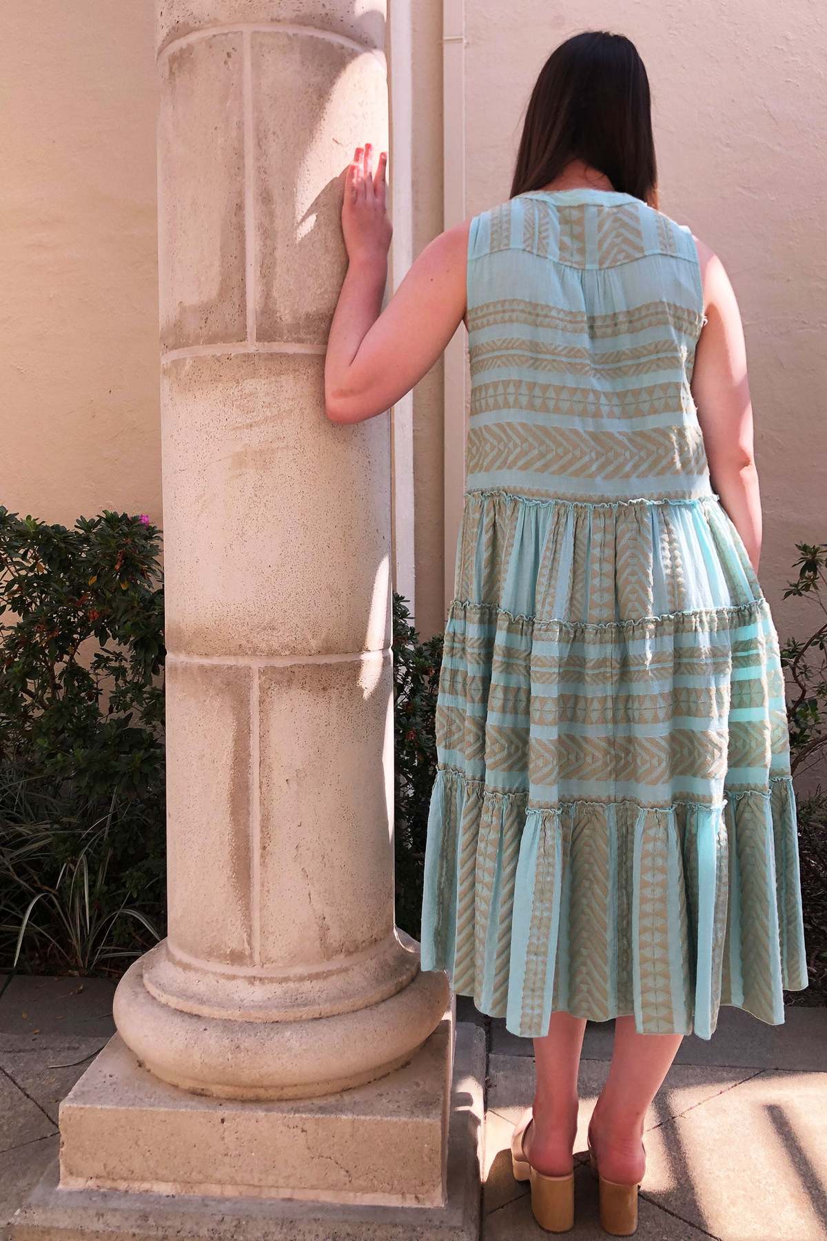 Devotion Twins Ella Sleeveless Midi Dress - Beige/Light Blue