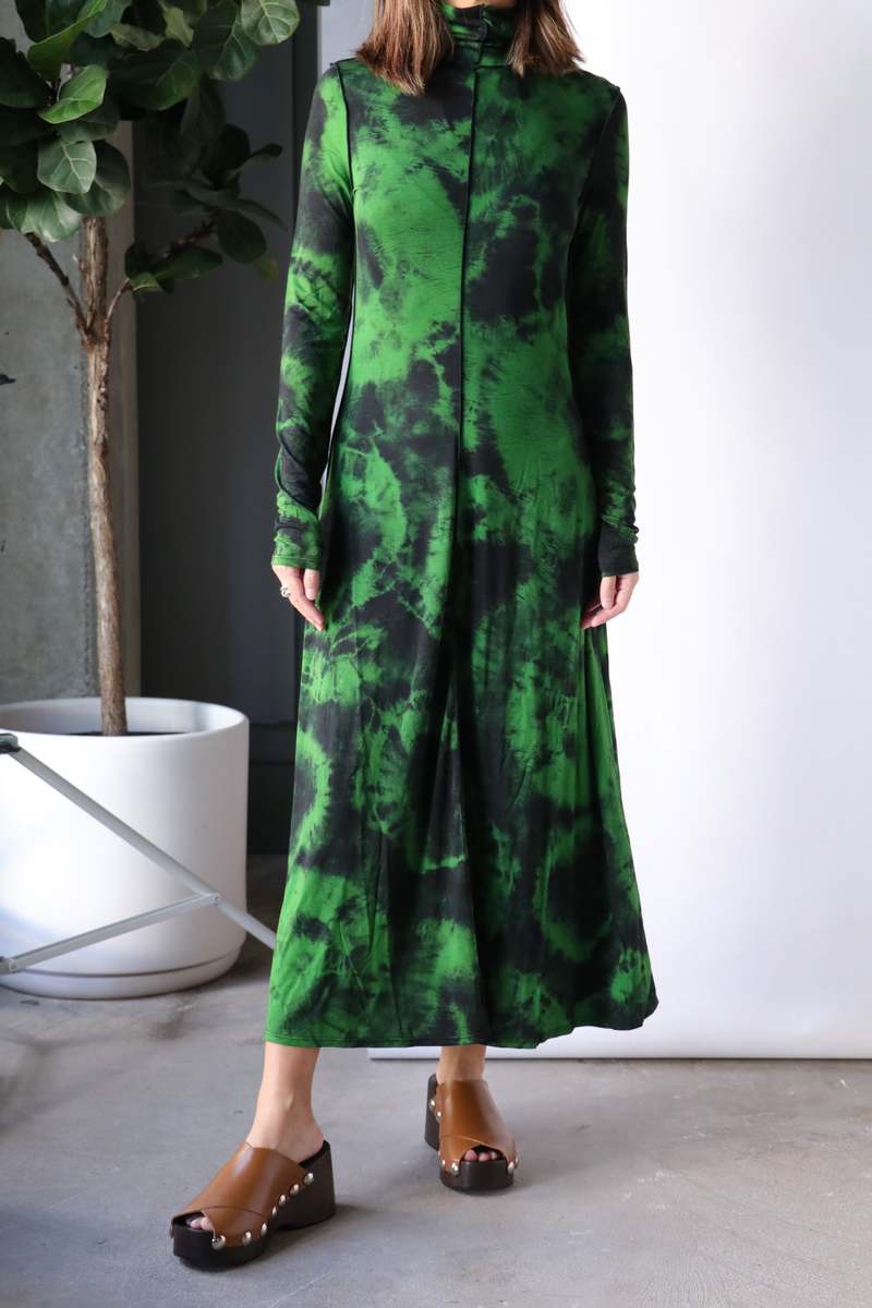 Proenza Schouler White Label Marble Turtleneck Dress - Kelly Green/Black