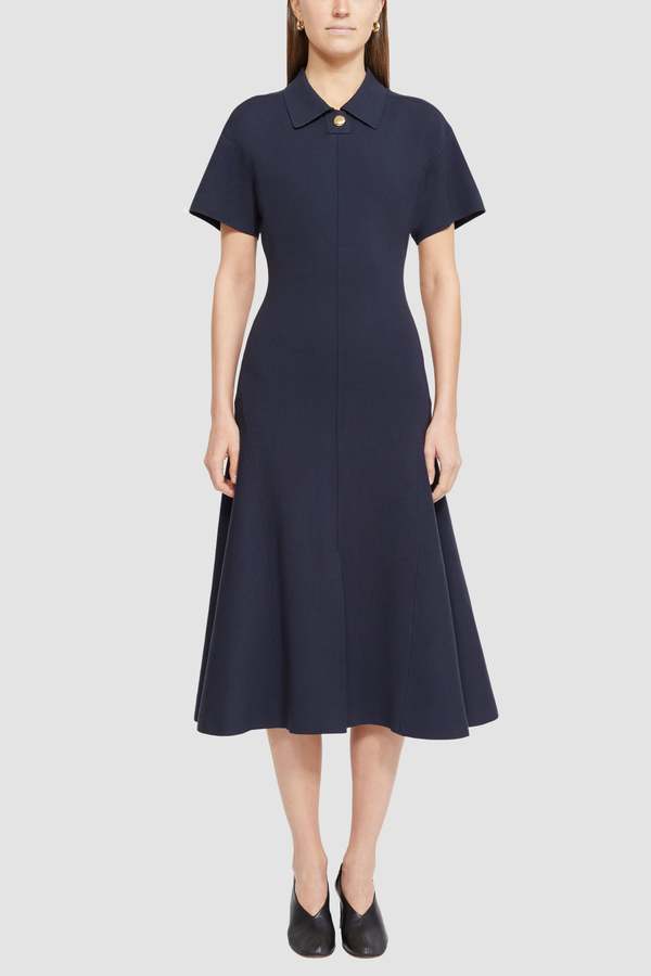 3.1 Phillip Lim Short Sleeve Tech Milano Collared Flare Dress - Midnight |  Garmentory