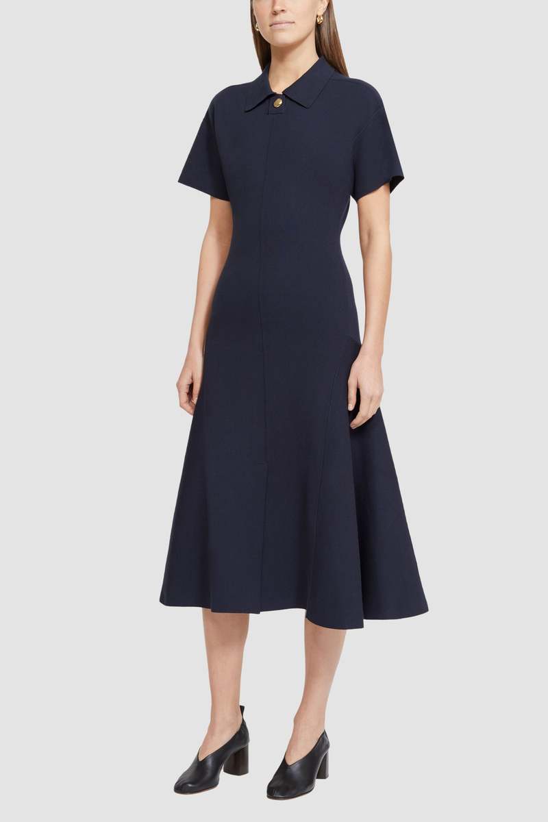 cos flared sleeveless dress Black Flare Dress with Lace-Trimmed Collar and Enamel Button Detail –  STUDIO731 main image 1