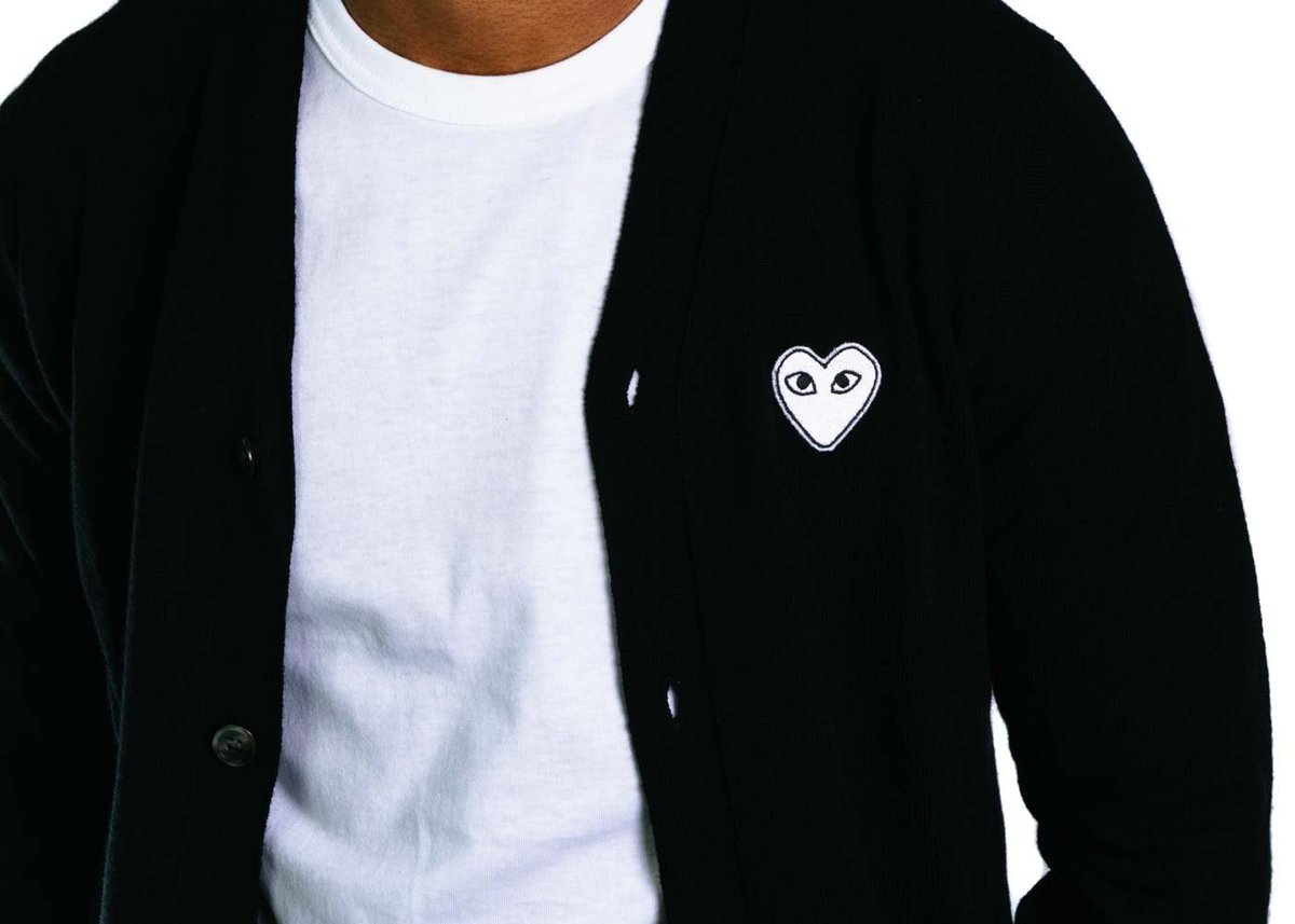 Comme des Garçons-PLAY Play White Heart Cardigan (Black) | Garmentory