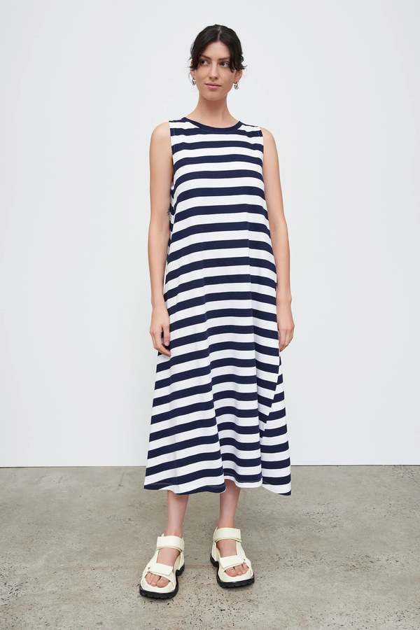 Kowtow Rugby Tank Swing Dress Navy/White Stripe Garmentory