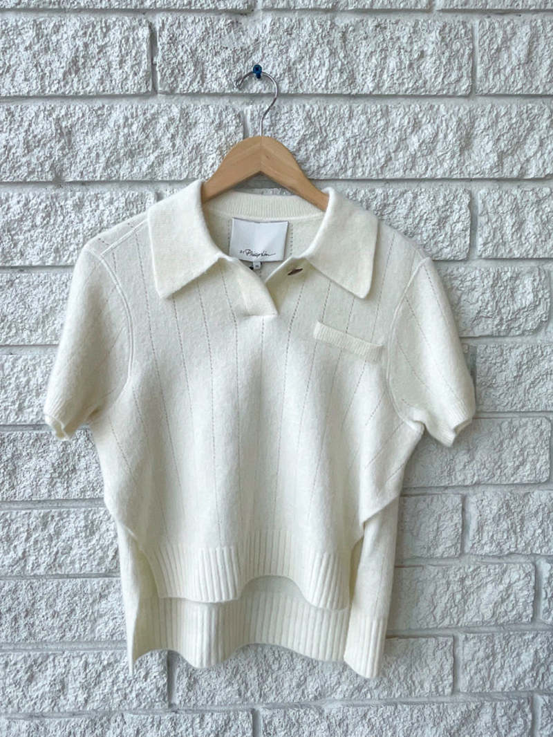3.1 Phillip Lim - White Satin Scarf Neck Twisted Sleeve Blouse