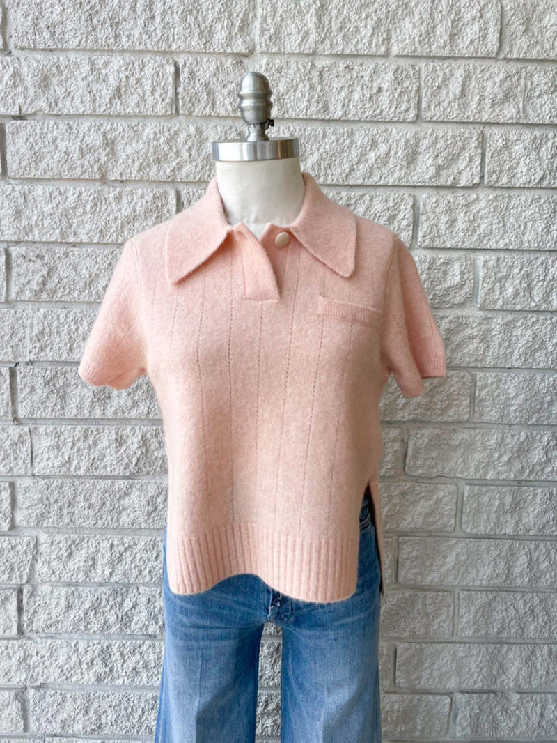 3.1 Phillip Lim SS LOFTY KNIT POLO TOP - BLUSH | Garmentory
