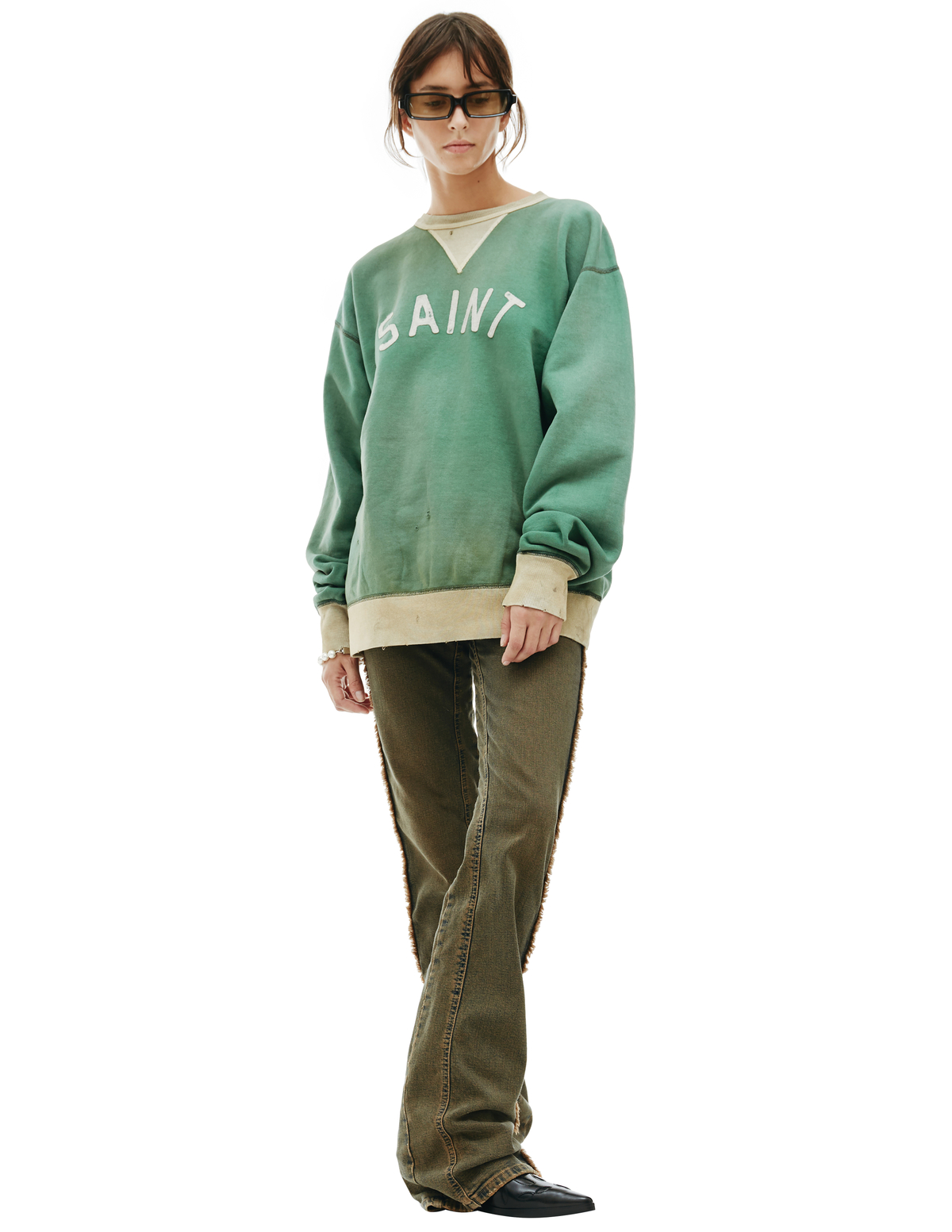トップス SAINT MICHAEL SWEAT FELT GREEN SAINT MICHAEL FELT SWEAT SHIRT Size: XL Green Men SM-S22