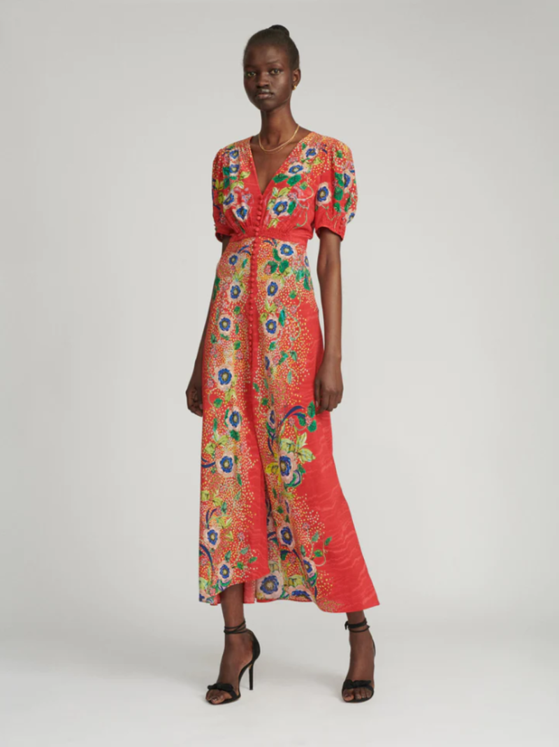Saloni Lea Long Dress Climbing Dianthus