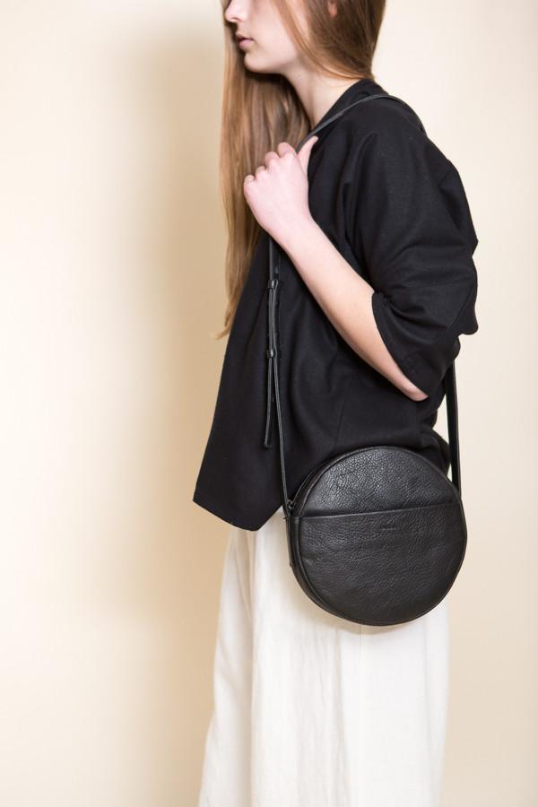 black leather circle bag