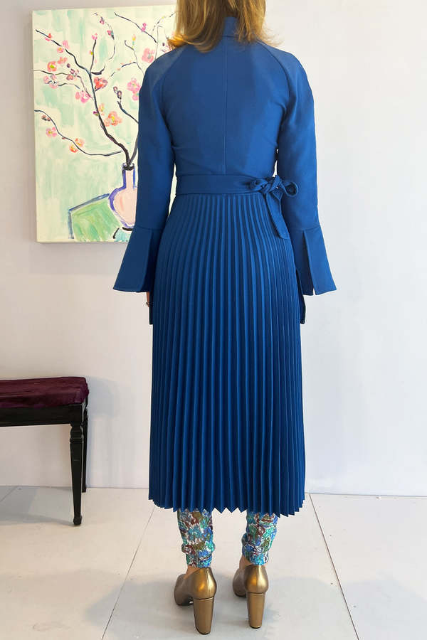 cobalt blue pleated dress Ulla Johnson | Women's Freesia Wedding Guest Gown in Blue Open Back Silk Dress - Size 4 | Black Tie Dress | Evening Dress