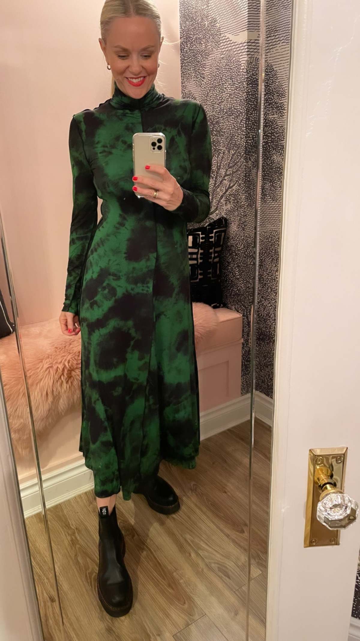 Proenza Schouler Marble Jersey Turtleneck Dress - Green/Black