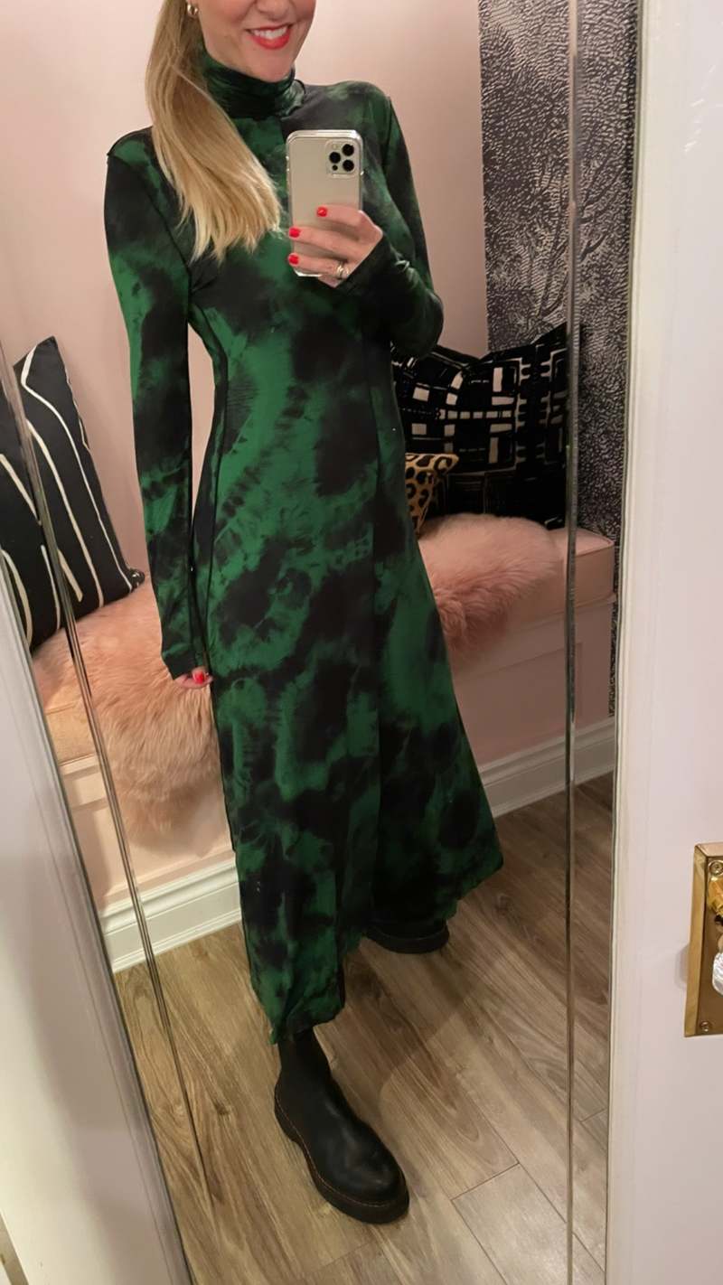 Proenza Schouler Marble Jersey Turtleneck Dress - Green/Black
