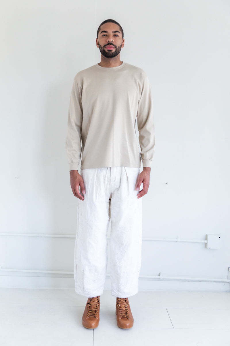Auralee LUSTER PLAITING LONG SLEEVE TEE - BEIGE | Garmentory