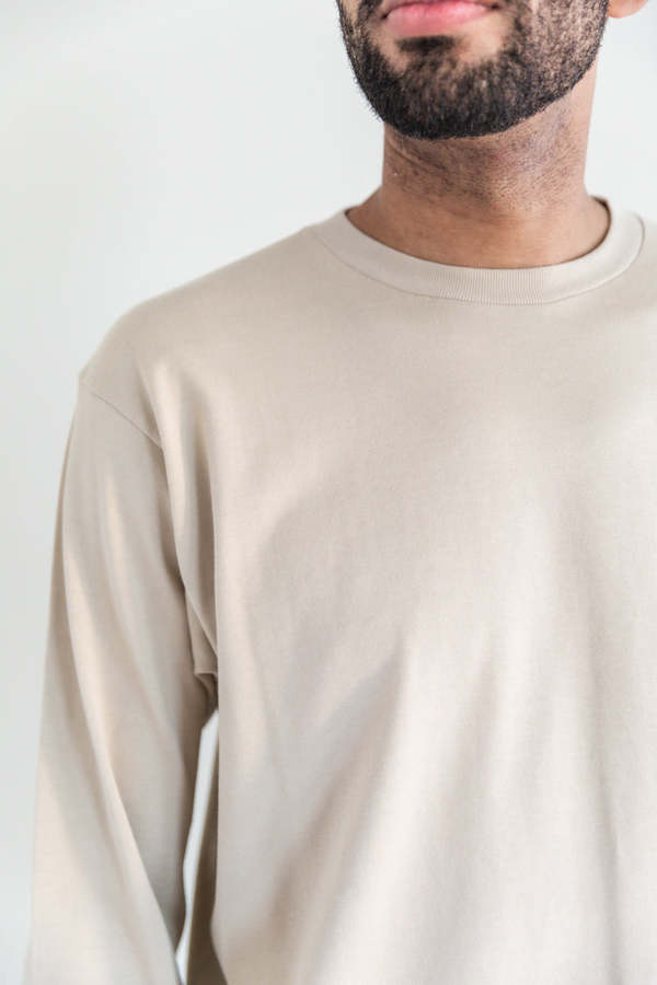 Auralee LUSTER PLAITING LONG SLEEVE TEE - BEIGE | Garmentory